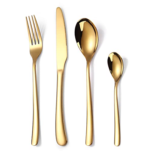 OriGlam Edelstahl Flatware Besteck Set Geschirr, Silber Besteck Set, Geschirr für Home Party Geschirrspüler Safe (Gold) von OriGlam