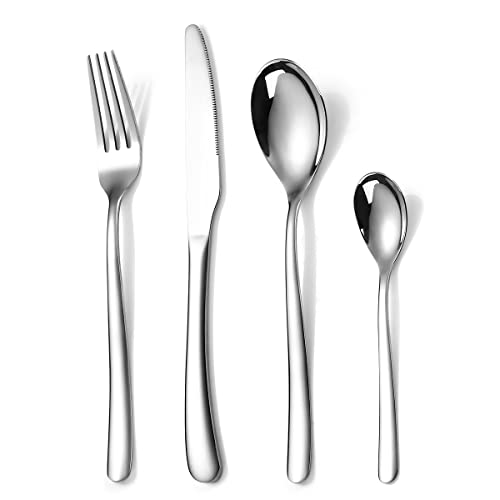 OriGlam Edelstahl Flatware Besteck Set Geschirr, Silber Besteck Set, Geschirr für Home Party Geschirrspüler Safe (Silber) von OriGlam