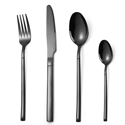 OriGlam Silbergeschirr Set, Edelstahl Flatware Besteck Set, Essgeschirr Geschirr beinhaltet Gabelmesser Löffel, Spülmaschinenfest (schwarz) von OriGlam