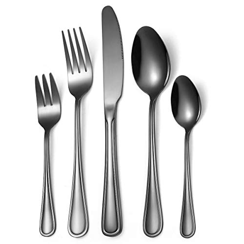 OriGlam Silbergeschirr Set Edelstahl Flatware Besteck Set, Geschirr Besteck Set Essen Utensilien Sets für Home Kitchen Restaurant (Schwarz) von OriGlam