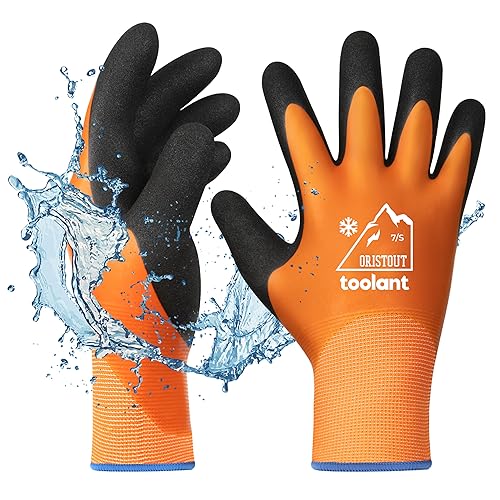 OriStout arbeitshandschuhe Wasserdichte Handschuhe，Touchscreen, arbeitshandschuhe für Herren und Damen, Thermohandschuhe Winter, Gartenhandschuhe für kaltes Wetter, Orange, Small von OriStout