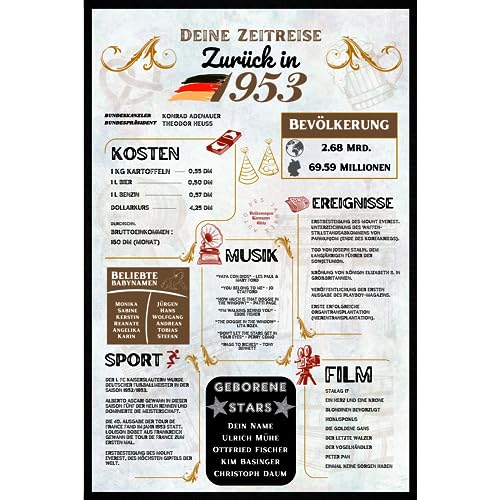 Oriamo Zeitreise | Geburtstag Deko | Holzbild | Geschenkidee Geburtstagsgeschenk| zurück in 1953, 70 Geburtstag, Personalisierbares Geschenk, persönliches Unikat, Zeitreise von Oriamo