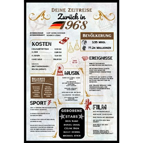 Oriamo Zeitreise | Geburtstag Deko | Holzbild | Geschenkidee Geburtstagsgeschenk| zurück in 1968, 55 Geburtstag, Personalisierbares Geschenk, persönliches Unikat, Zeitreise von Oriamo