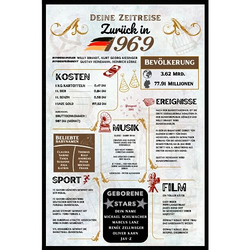 Oriamo Zeitreise | Geburtstag Deko | Holzbild | Geschenkidee Geburtstagsgeschenk| zurück in 1969, 54 Geburtstag, Personalisierbares Geschenk, persönliches Unikat, Zeitreise von Oriamo