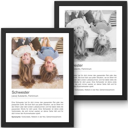 Schwester Definition mit eigenem Foto | Weihnachtsgeschenkideen | personalisierbar | Geburtstagsgeschenk | Für Schwester, Familie, persönliches Geschenk, persönliches Unikat DIN A5 (Rahmen wählbar) von Oriamo