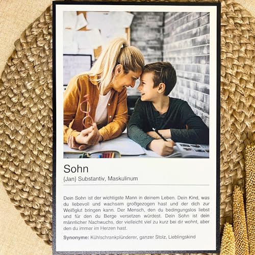 Sohn Definition mit eigenem Foto | Weihnachtsgeschenkideen | Holzbild | personalisierbar | Geburtstagsgeschenk | Familien Geschenk, persönliches Geschenk, aus Holz, Fotogeschenke, Sohn Geschenke von Oriamo