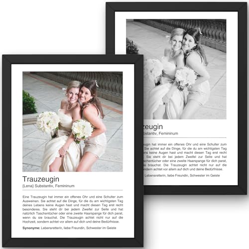 Trauzeugin Definition mit eigenem Foto | Weihnachtsgeschenkideen | personalisierbar | Geburtstagsgeschenk | Hochzeit, Erinnerung, persönliches Poster, Unikat, Brautjungfer DIN A5 (Rahmen wählbar) von Oriamo