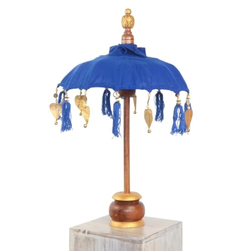 Kleiner Tischschirm aus Bali Garten Schirm Dekoration Party Partyschirm Handarbeit Orient Dekoschirm ca. 40 cm Blau Gold von Oriental Galerie