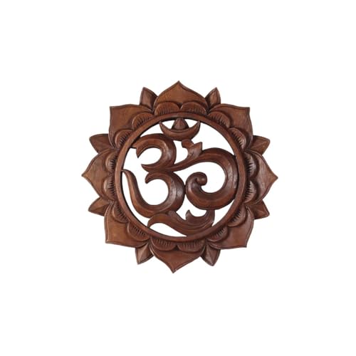 Om Symbol,Aum' Zeichen Mandala Relief Mantra Sanskrit Devanagari Deko Soar Holz Rund, Größe:15 cm Ø von Oriental Galerie