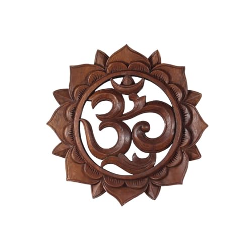 Om Symbol,Aum' Zeichen Mandala Relief Mantra Sanskrit Devanagari Deko Soar Holz ca. 20 cm Ø von Oriental Galerie