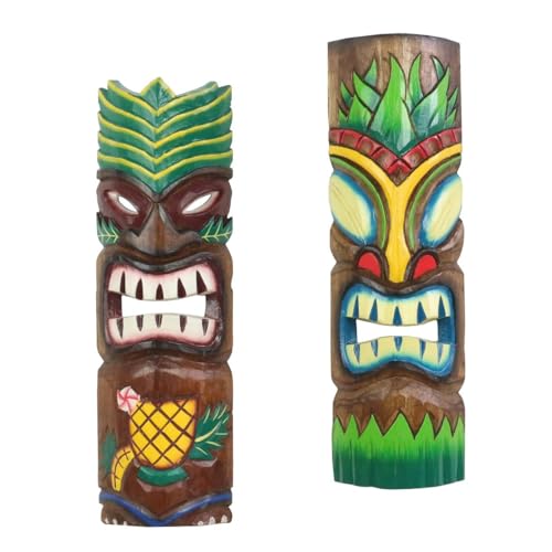 Oriental Galerie 2er Set Wanddeko Maske Wandbild Deko Holz Exotisch Partykeller Dekomaske zum aufhängen Tiki Maori 50 cm von Oriental Galerie