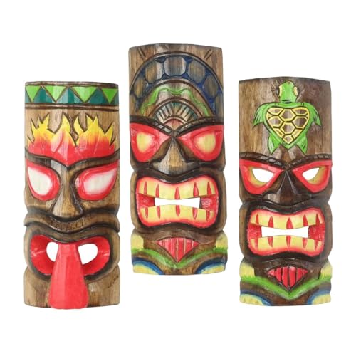 Oriental Galerie 3er Set Wanddeko Maske Wandbild Deko Holz Exotisch Partykeller Dekomaske zum aufhängen Tiki Maori 30 cm von Oriental Galerie