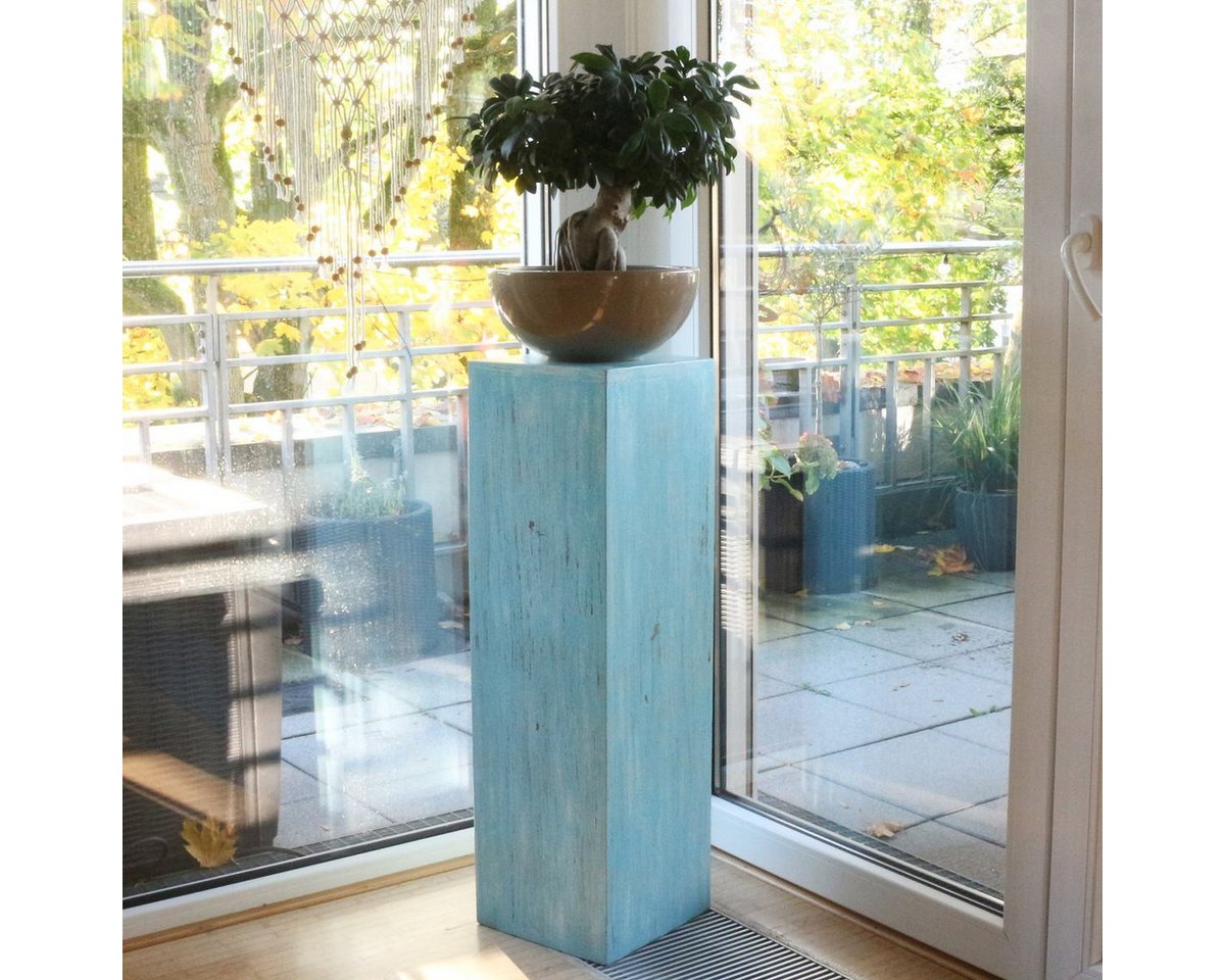 Oriental Galerie Blumenhocker Massive Holz Säule Viereckig Podest Türkis klein 65cm (1 St) von Oriental Galerie