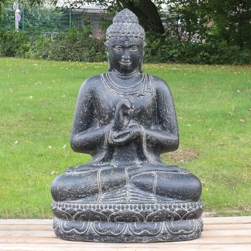 Oriental Galerie Buddha Statue sitzend Figur Skulptur Asien Indonesien Deko Steinguss Lavastein Gartenfigur Chakra 80 cm von Oriental Galerie