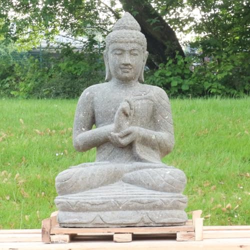 Oriental Galerie Buddha Stein Figur Statue Gartenfigur Steinfigur Dekofigur Gartendeko sitzend Massiv aus Greenstone Chakra 75 cm von Oriental Galerie