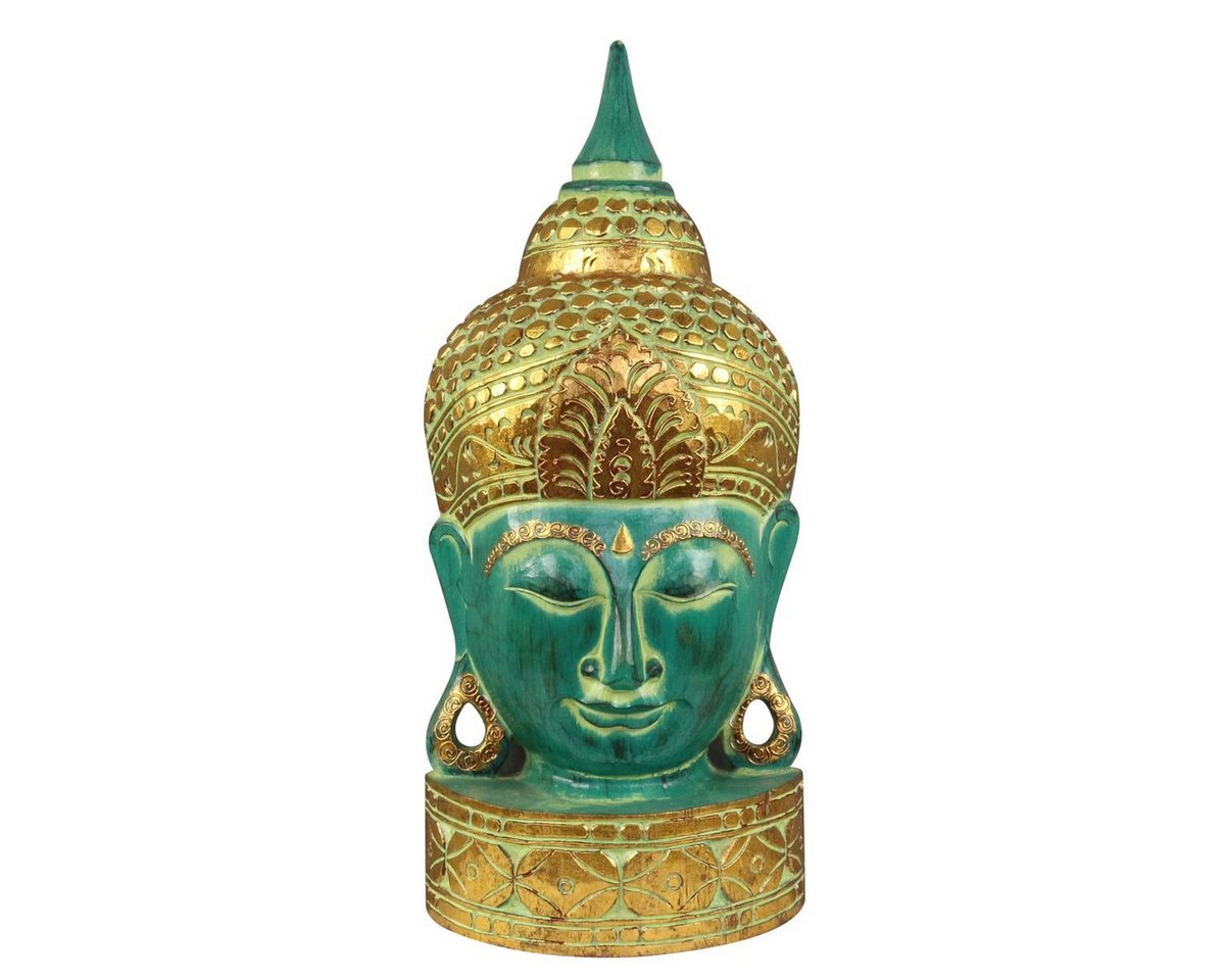 Oriental Galerie Dekofigur Buddha Büste in Grün Gold 70 cm (1 St), Skulptur, Figur, Holzbüste, Asiatische Dekoration von Oriental Galerie