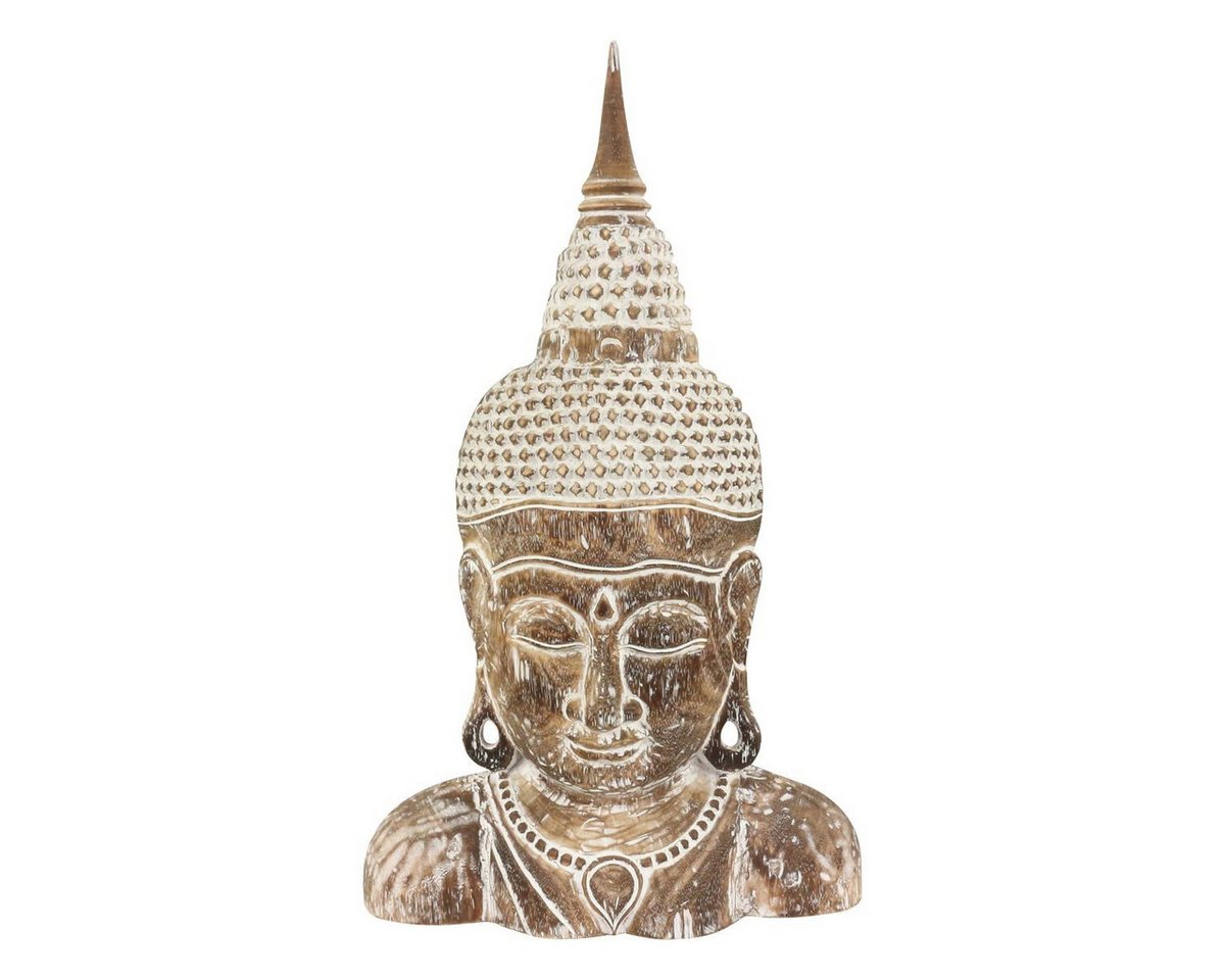 Oriental Galerie Dekofigur Buddha Büste in Weiß Braun 77 cm (1 St), Skulptur, Figur, Holzbüste, Asiatische Dekoration von Oriental Galerie