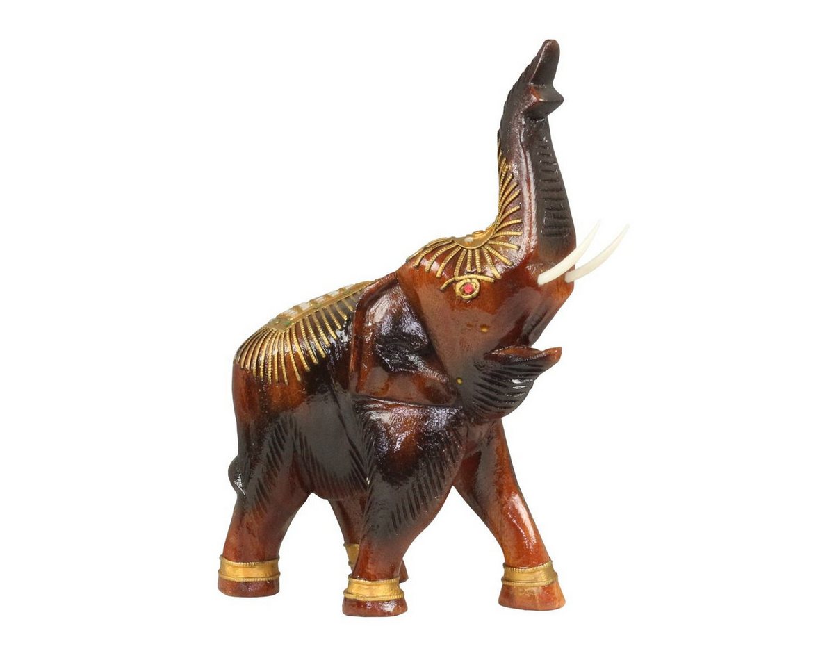 Oriental Galerie Dekofigur Elefant Skulptur Rüssel oben mit Steinen verziert 34cm (1 St), Holzfigur, Tierfigur, Holzelefant, Dekofigur von Oriental Galerie