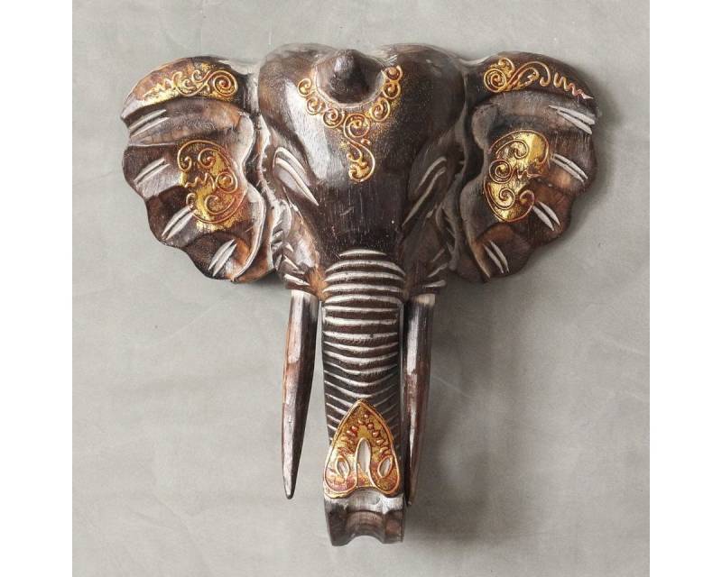 Oriental Galerie Dekofigur Elefantenkopf Wandtrophäe in Braun mit Goldverzierungen 30 cm (1 St) von Oriental Galerie