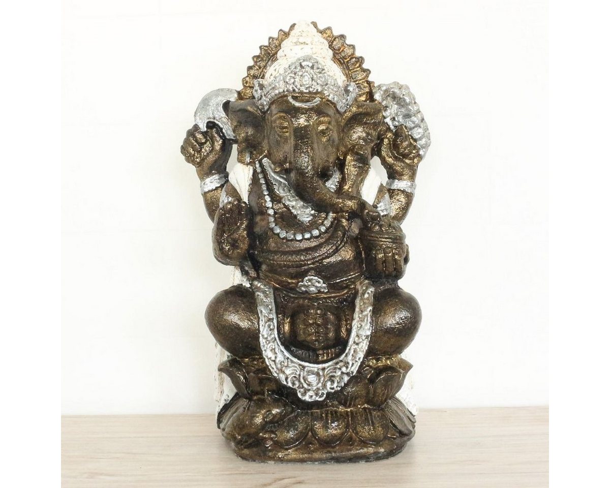 Oriental Galerie Dekofigur Figur Ganesha Elefant sitzend Weiß Gold Resin 53 cm (1 St) von Oriental Galerie