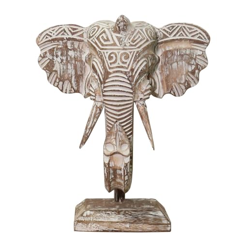 Oriental Galerie Elefant Kopf Elefantenkopf Elefantenfigur Holz Deko Schädel Figur Skulptur 35 cm mittel von Oriental Galerie