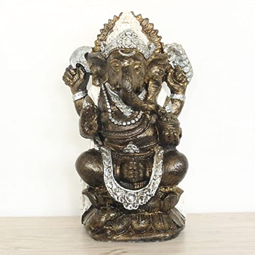 Oriental Galerie Figur Ganesha aus Resin Sitzend Indien Deko Yoga Dekofigur Dekoration Asien Gold Weiß 53 cm von Oriental Galerie