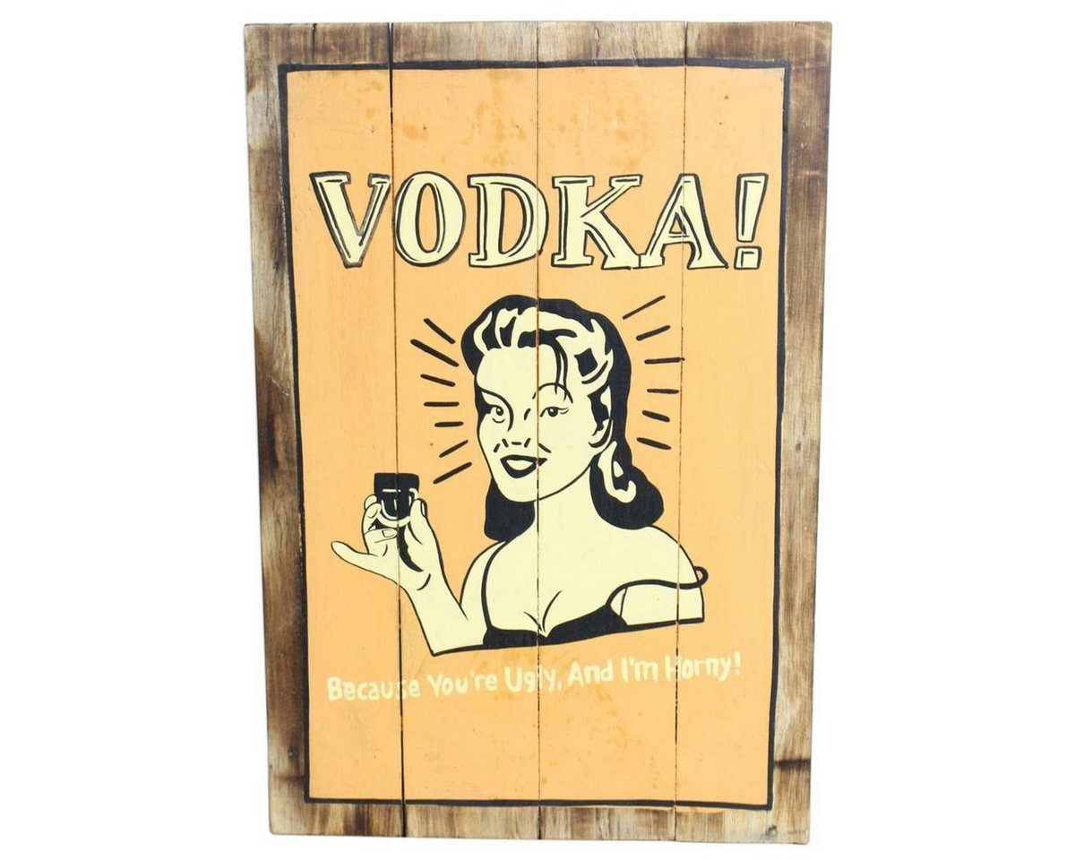 Oriental Galerie Holzbild Lustiges Wandbrett Bar Deko Barkeeper 60 cm Vodka, Schriftzug Vodka mit Frau (1 St) von Oriental Galerie