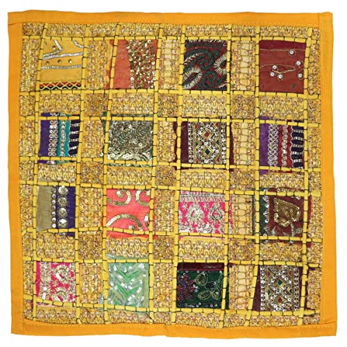 Oriental Galerie Kissenhülle Patchwork Indien Kissenbezug Überzug Bezug Hülle Sari Stoff 40x40 cm Nr. 2 Gelb von Oriental Galerie