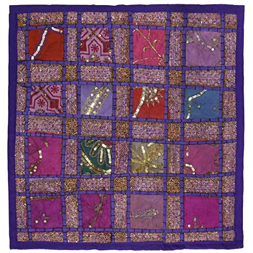 Oriental Galerie Kissenhülle Patchwork Indien Kissenbezug Überzug Bezug Hülle Sari Stoff 40x40 cm Nr. 8 Violett Lila von Oriental Galerie