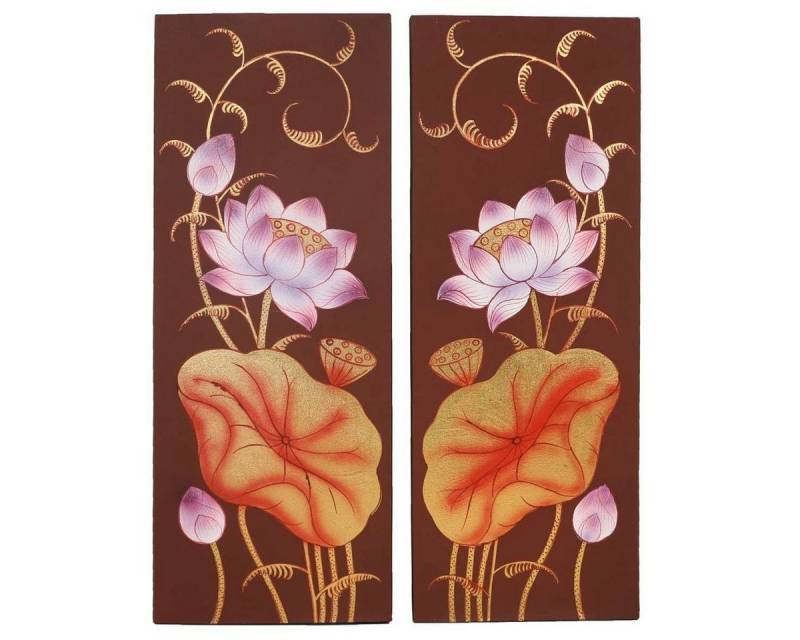 Oriental Galerie Leinwandbild Bild Wand Deko Leinwand 2er Set 90 cm Nr. 7, Blumen, Abstrakt (2 St) von Oriental Galerie