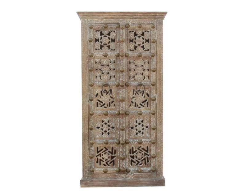 Oriental Galerie Mehrzweckschrank Braun Whitewash Schrank Dokhar Indien 176 cm Wohnzimmerschrank, Küchenschrank, Massivholz, Antik von Oriental Galerie