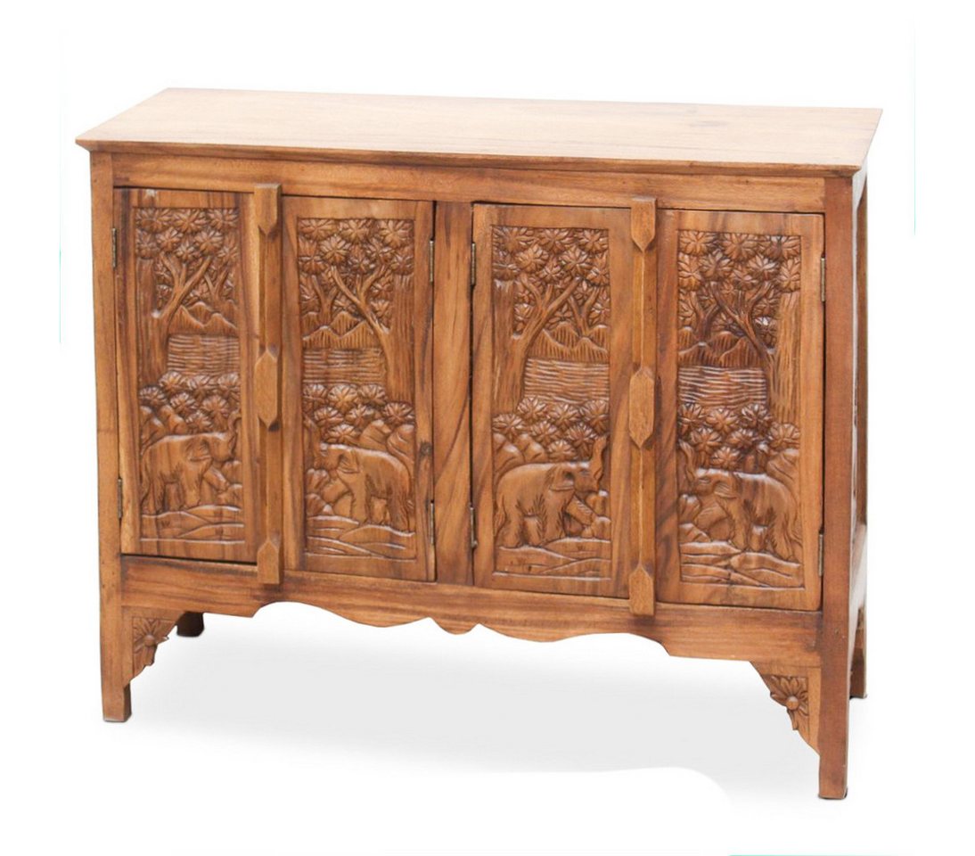 Oriental Galerie Mehrzweckschrank Schrank aus Holz Elefanten Braun 96cm Asiatische Möbel, Thailand, Massivholz, Schnitzerei, Handmade von Oriental Galerie