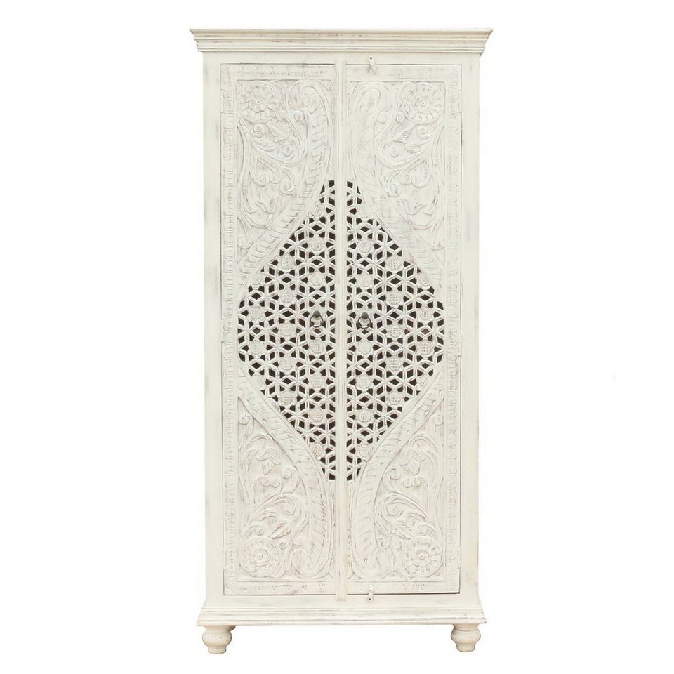 Oriental Galerie Mehrzweckschrank Weißer Schrank Gauri Indien 190cm Wohnzimmerschrank, Orientalische Möbel, Eingangsbereich, Flurschrank von Oriental Galerie