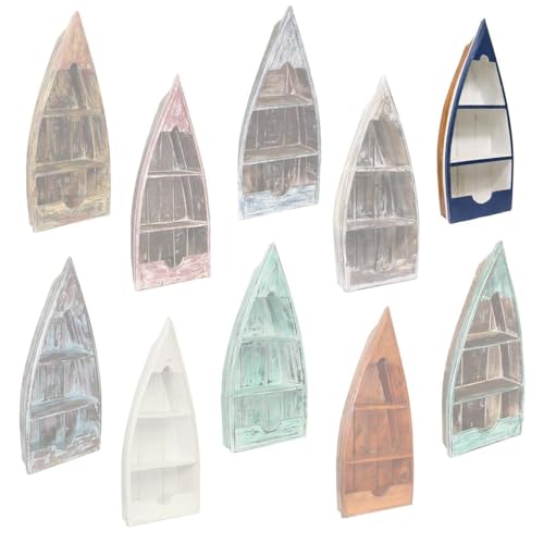 Oriental Galerie Regal Bootsregal Boot Hängeregal Wandregal in Form eines Bootes Maritim Urlaub Nordsee Schiff Schiffsregal Blau-Weiß 62cm von Oriental Galerie