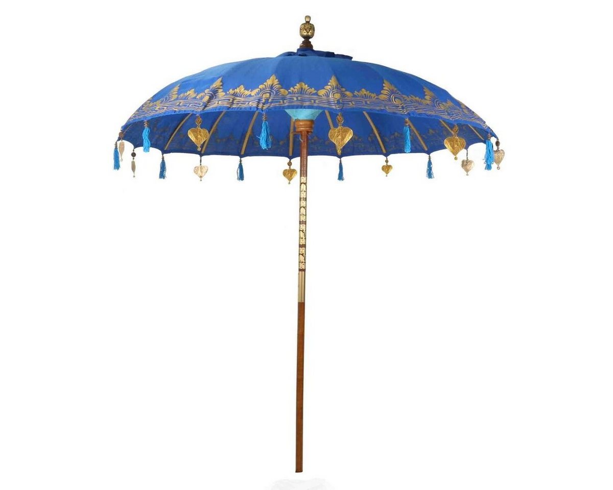 Oriental Galerie Sonnenschirm Balinesischer Sonnenschirm 180 cm Einfache Bemalung Blau Gold von Oriental Galerie