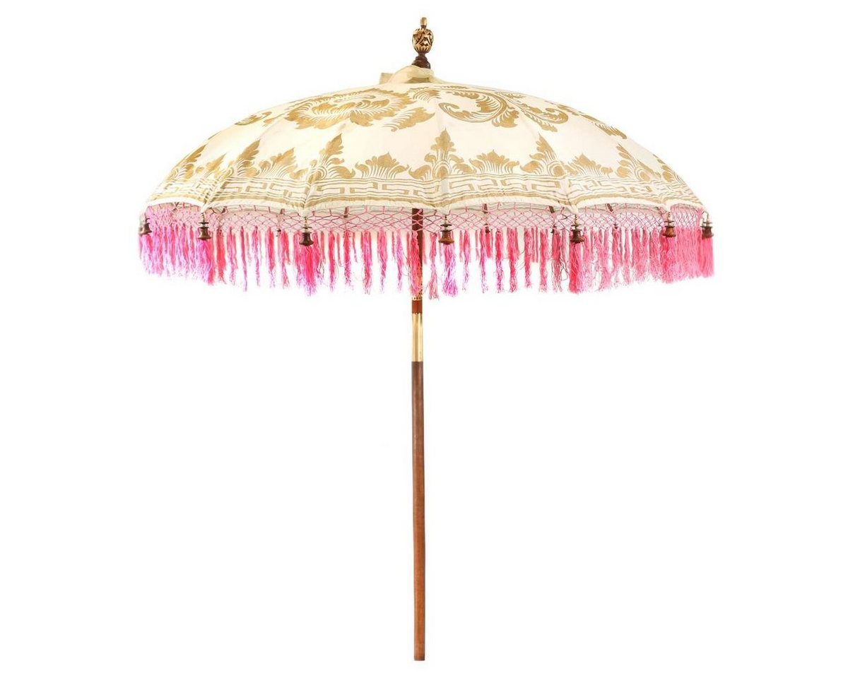 Oriental Galerie Sonnenschirm Balinesischer Sonnenschirm 180 cm mit goldener Bemalung Weiß Pink von Oriental Galerie