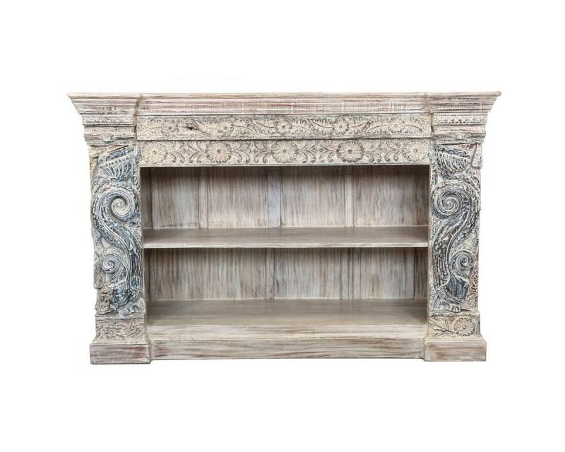 Oriental Galerie Unterschrank Antiker Konsolentisch Sideboard Indien Weiß - Blau 150 cm von Oriental Galerie