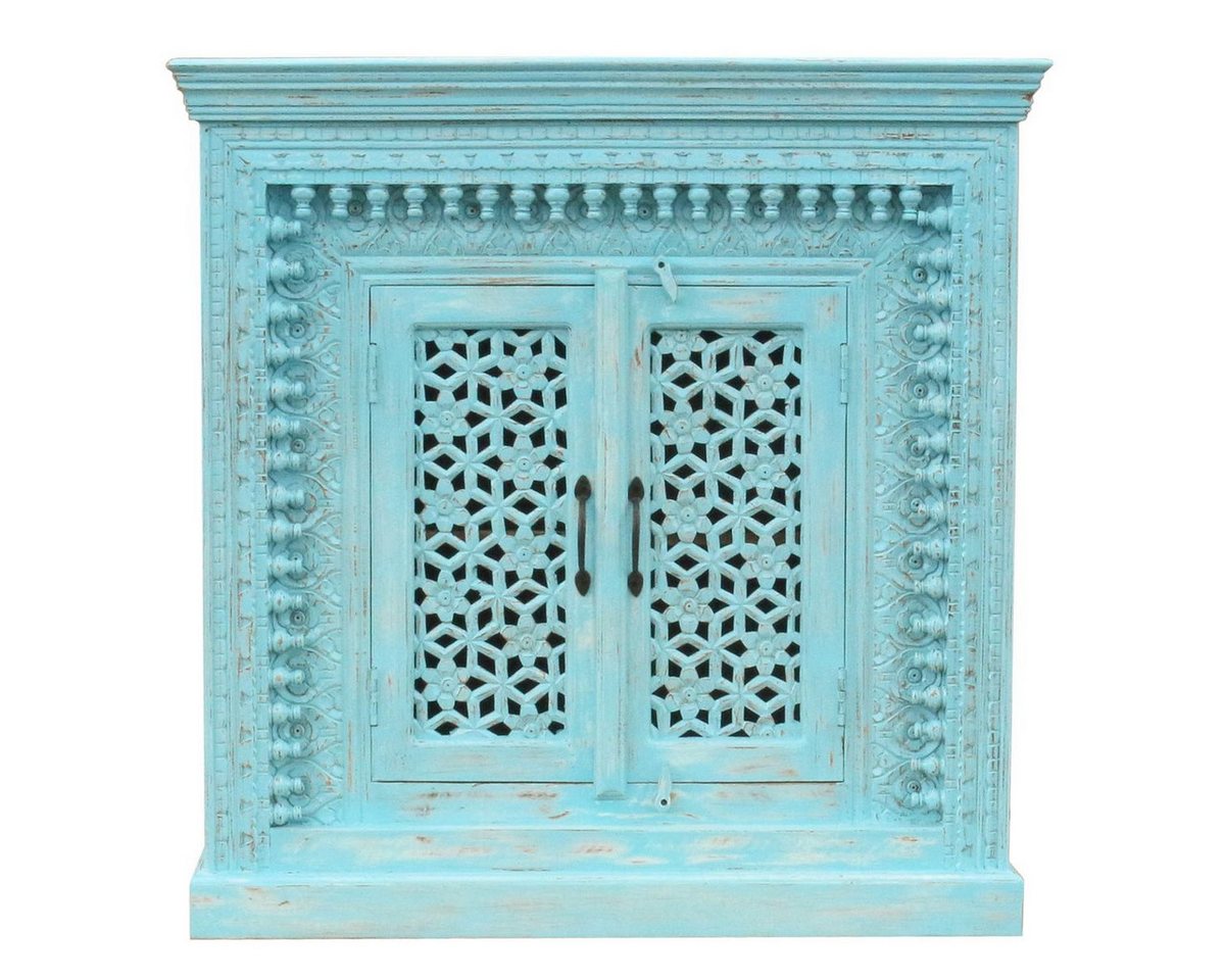 Oriental Galerie Unterschrank Blau Türkis Sideboard Rena Indien 100 cm Kommode, Echtholz, Shabby Chic von Oriental Galerie