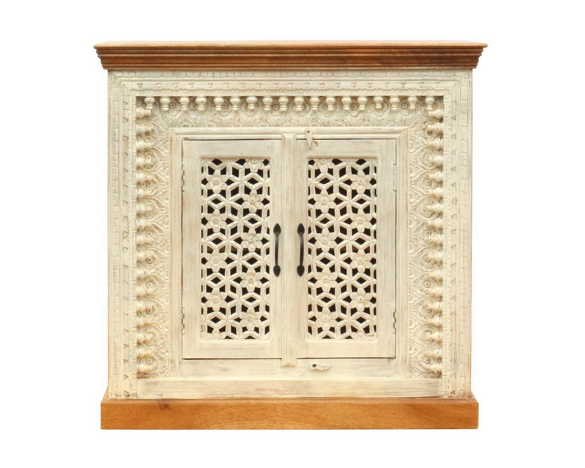 Oriental Galerie Unterschrank Sideboard Rena Indien Braun Weiß 100 cm Kommode Landhausstil Braun Weiß, Holzkommode massiv, Shabby Chic von Oriental Galerie