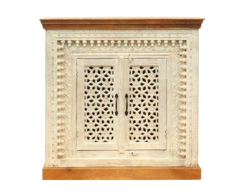 Oriental Galerie Unterschrank Sideboard Rena Indien Braun Weiß 100 cm Kommode Landhausstil Braun Weiß, Holzkommode massiv, Shabby Chic von Oriental Galerie