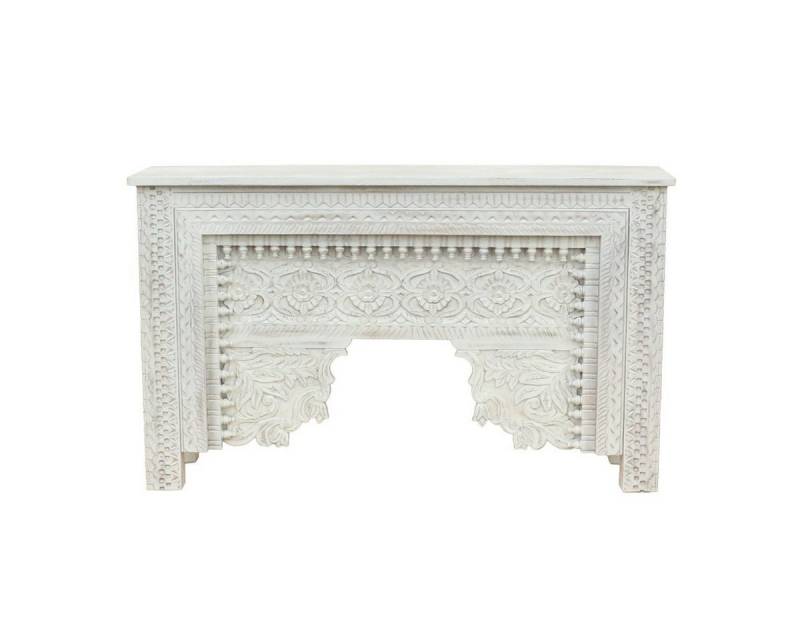 Oriental Galerie Unterschrank Weiß Whitewash Konsolentisch Kiron Sideboard Indien 150cm Ablagetisch, Flur Kommode, Holz Konsole schmal, Eingangskonsole von Oriental Galerie