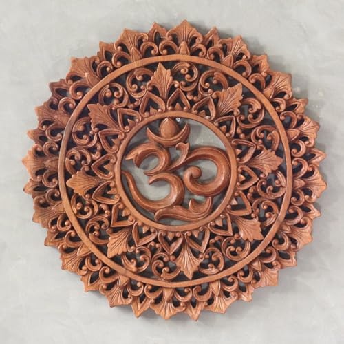 Oriental Galerie Wandbild Wanddeko Rund Mandala Relief Aum Symbol Mythologie Deko Soar Holz Ohm Om 40 cm von Oriental Galerie