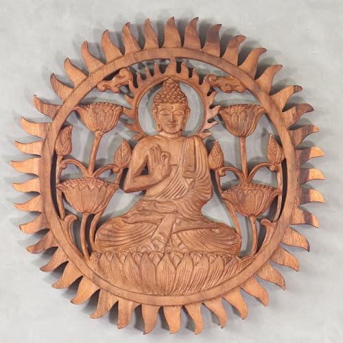 Oriental Galerie Wandbild Wanddeko Rund Mandala Relief Buddha Symbol Mythologie Deko Soar Holz Buddha 40 cm von Oriental Galerie