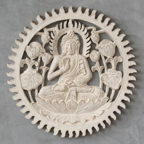 Oriental Galerie Wandbild Wanddeko Rund Mandala Relief Buddha Symbol Mythologie Deko Soar Holz Buddha Weiß 40 cm von Oriental Galerie