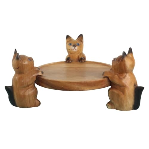 Tablett Teller Holztablett Holzteller Figurentablett Standtablett Schale Obstschale Obstteller Tiermotiv 3 Katzen von Oriental Galerie