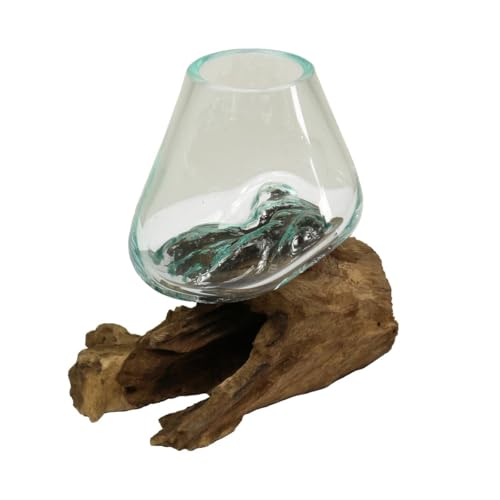 Vase Wurzelglas Teelichthalter Glasvase Glas Deko Unikat Wurzelholz Teakholz Bali Krug Kübel Kanne Dekoglas Nr. 6 von Oriental Galerie