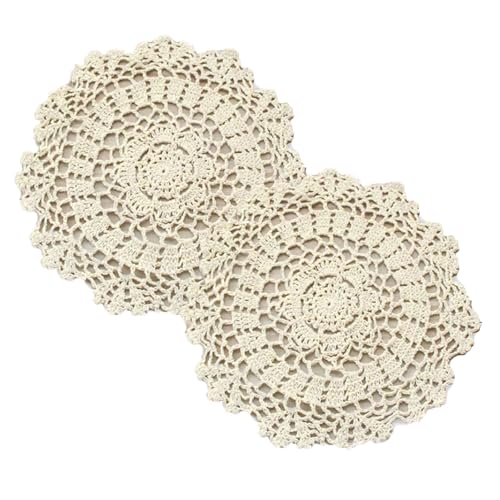 2 Stück Handgefertigte Tischsets, Rund Gehäkelt Spitzendeckchen, Baumwolle Gewebte Platzsets, rutschfest Hitzebeständige Platzdeckchen für Küche, Esszimmer und Party Tisch Dekoration (Beige: 20 cm) von Oriental riverkit