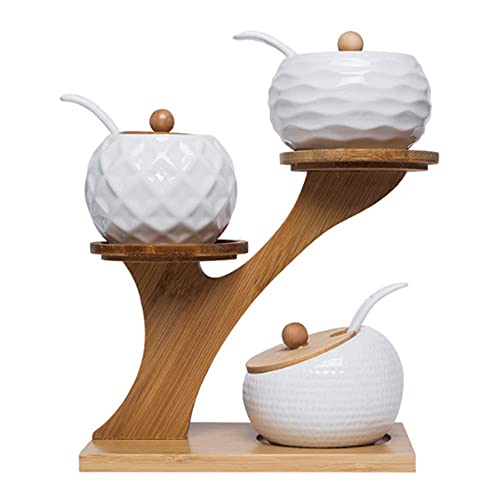 Oriental riverkit Keramik Gewürzbehälter 3er Set Mit Deckel Und Löffel Zucker Und Salzdosen Set, Gewürzgläser Gewürzhalter Für Küche Und Esstisch 24 * 24 * 24cm von Oriental riverkit