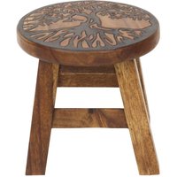 Blumenhocker Beistelltisch Rundhocker Hocker Aus Holz Holzhocker Leicht & Stabil Lebensbaum Design 25 cm von OrientalGalerie