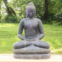 Buddha Statue Sitzend Figur Skulptur Asien Indonesien Deko Steinguss Lavastein Gartenfigur Meditation 80 cm von OrientalGalerie